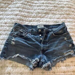 Agolde Parker Blue Distressed Jean Shorts with Frayed Hem